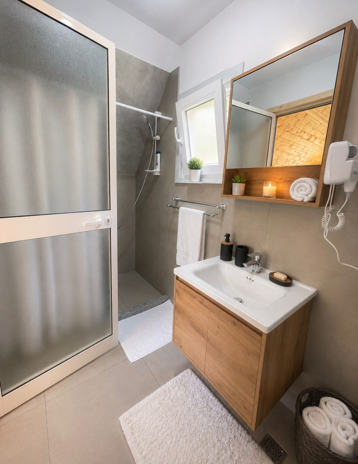 Modern private bathroom with walk-in shower